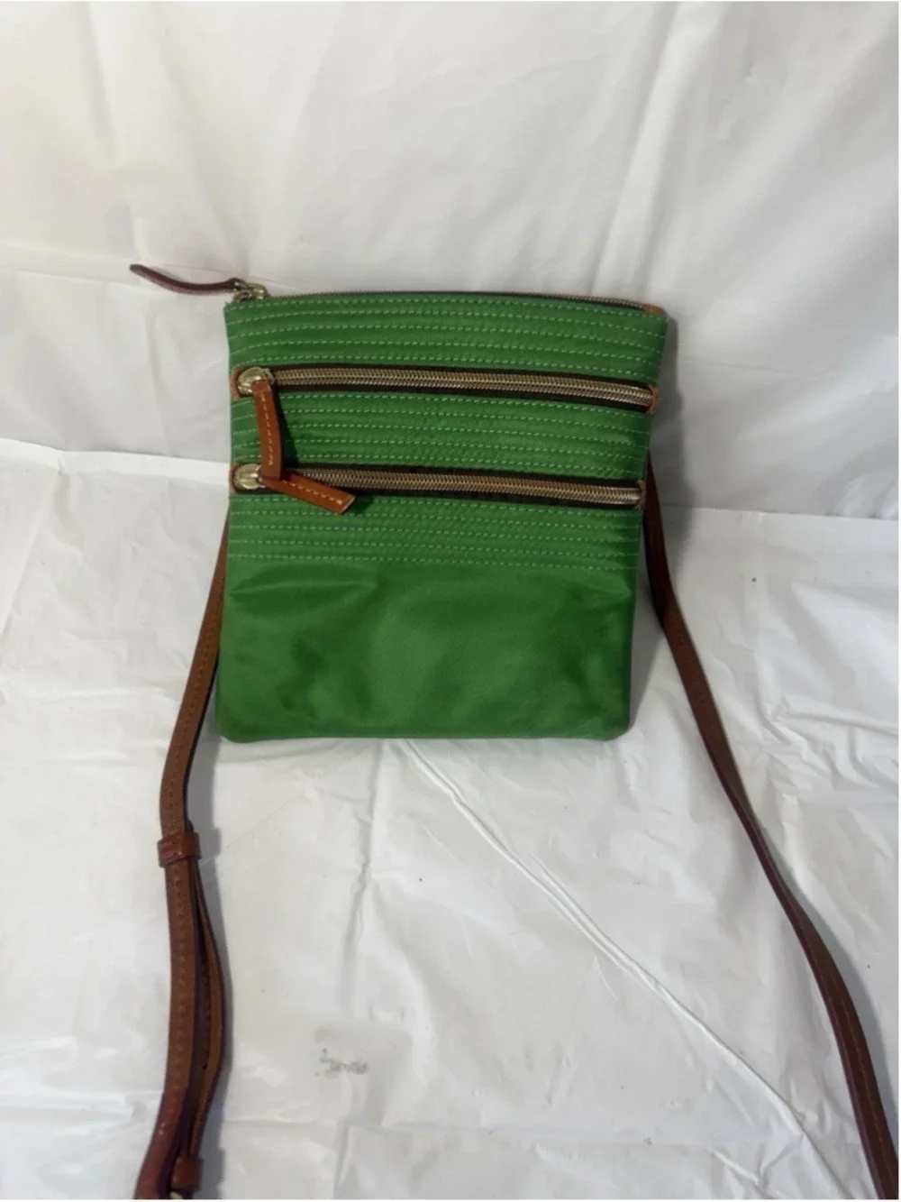 Dooney & Bourke Green Nylon North South Triple Zip Shoulder Crossbody Bag Purse